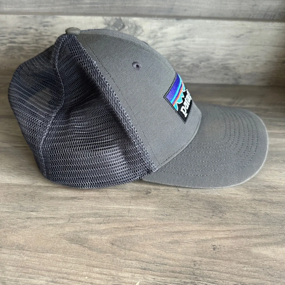 Patagonia Hat Cap Snap Back Brown Blue Mountains Logo Trucker Mesh Mens - Picture 4 of 7